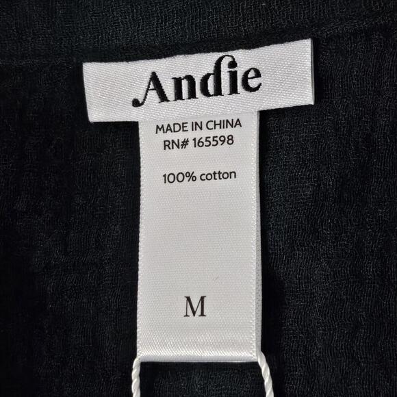 2/$50 Andie The Corvo Button-Up Cotton Gauze Top Black Size M | Lightweight - Picture 4 of 6